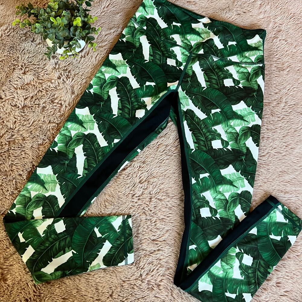 L'urv Tropical Banana Leaf Print Activewear Leggings Size: Small Women's